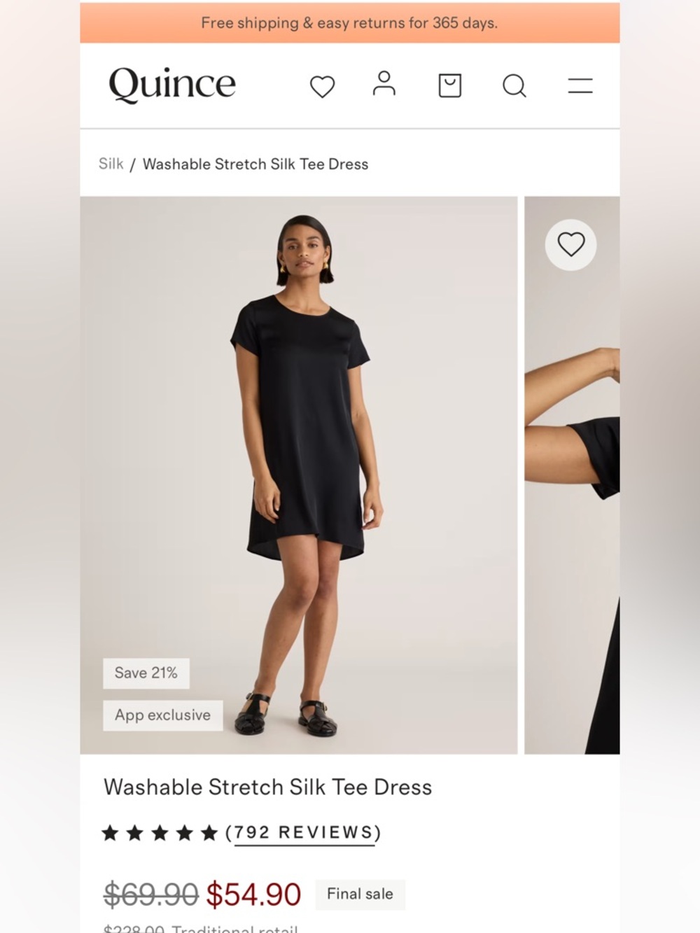 Quince Washable Silk Black Shortsleeved Shift Tee Dress Size Extra Small XS